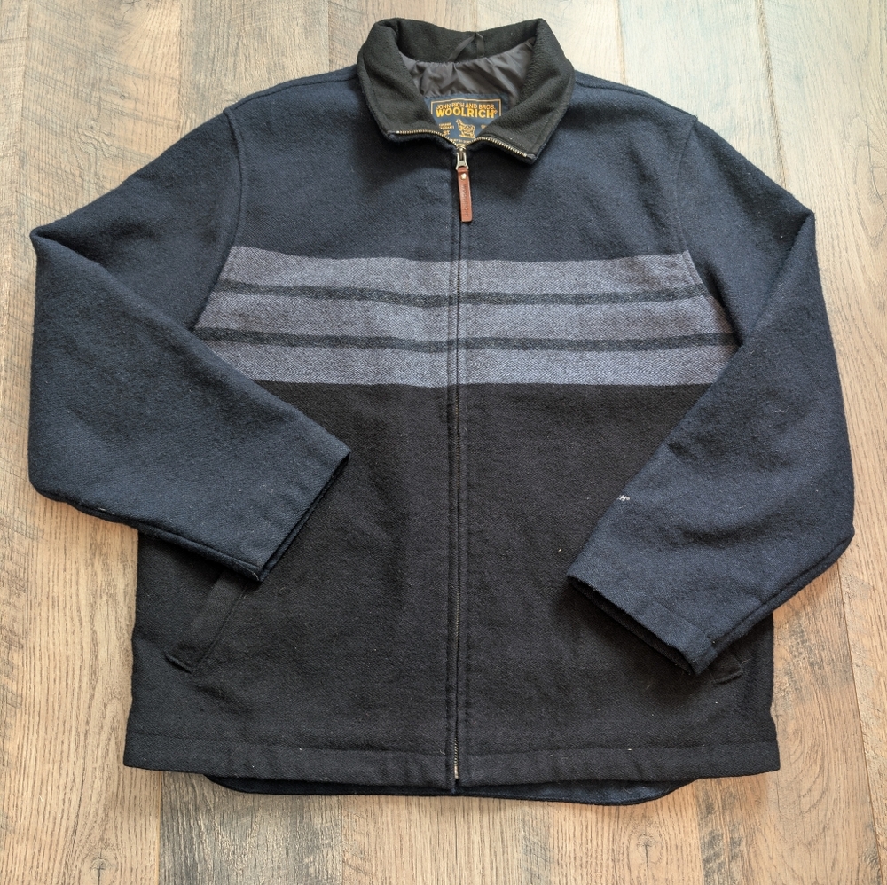 Woolrich Vintage Men's Navy Blue Black Wool Jacket Medium Outdoor Chore Coat